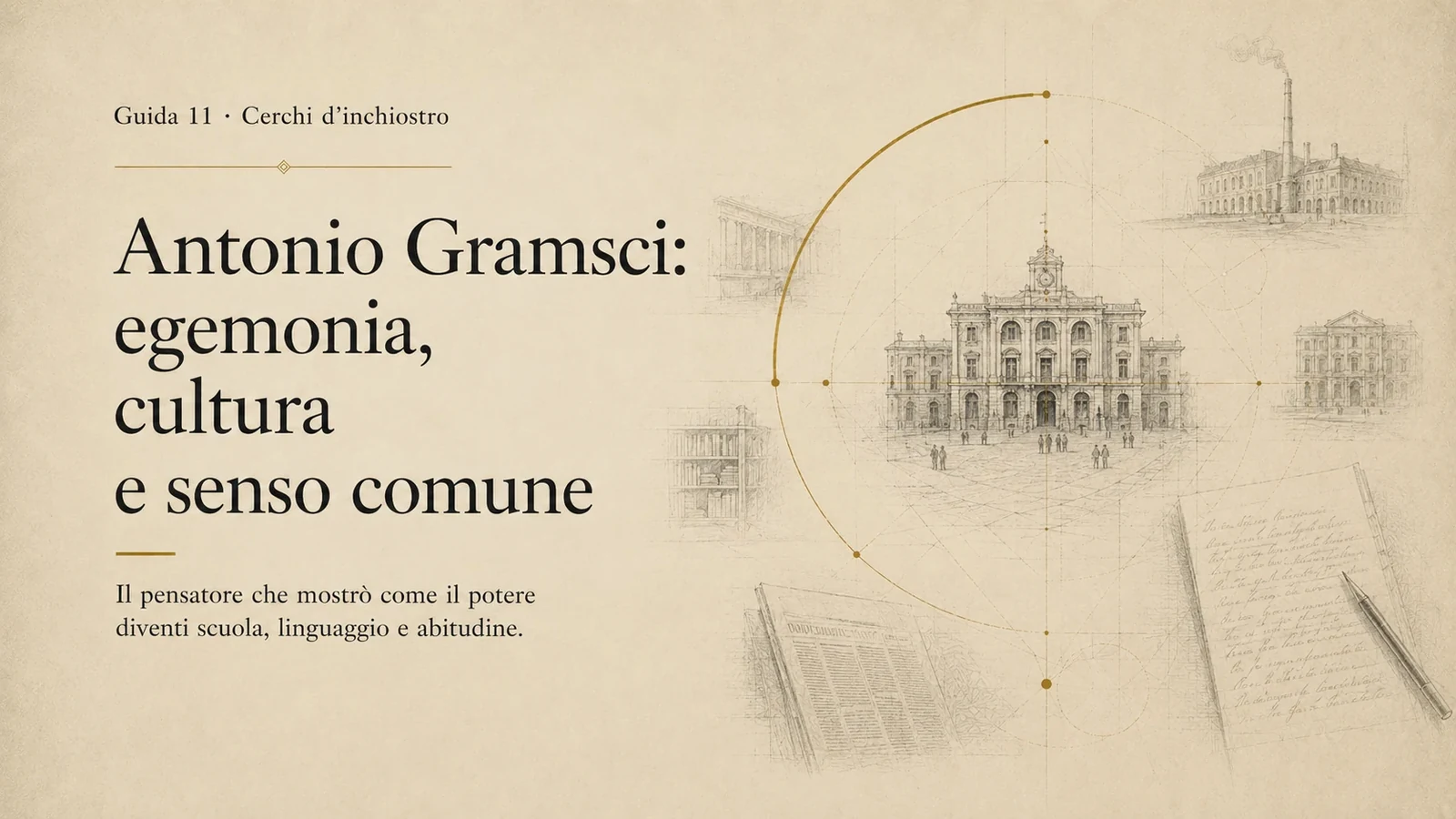 Copertina della guida Cerchi d’inchiostro dedicata ad Antonio Gramsci: egemonia, cultura e senso comune.