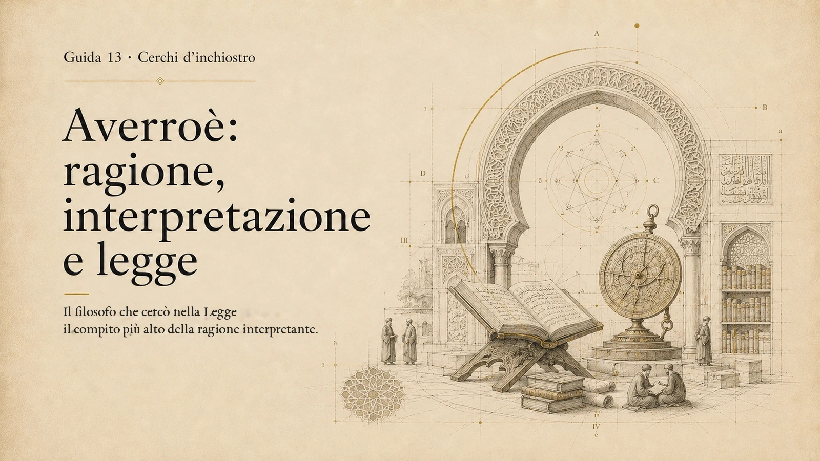Copertina della guida Cerchi d’inchiostro dedicata ad Averroè, ragione, interpretazione e legge