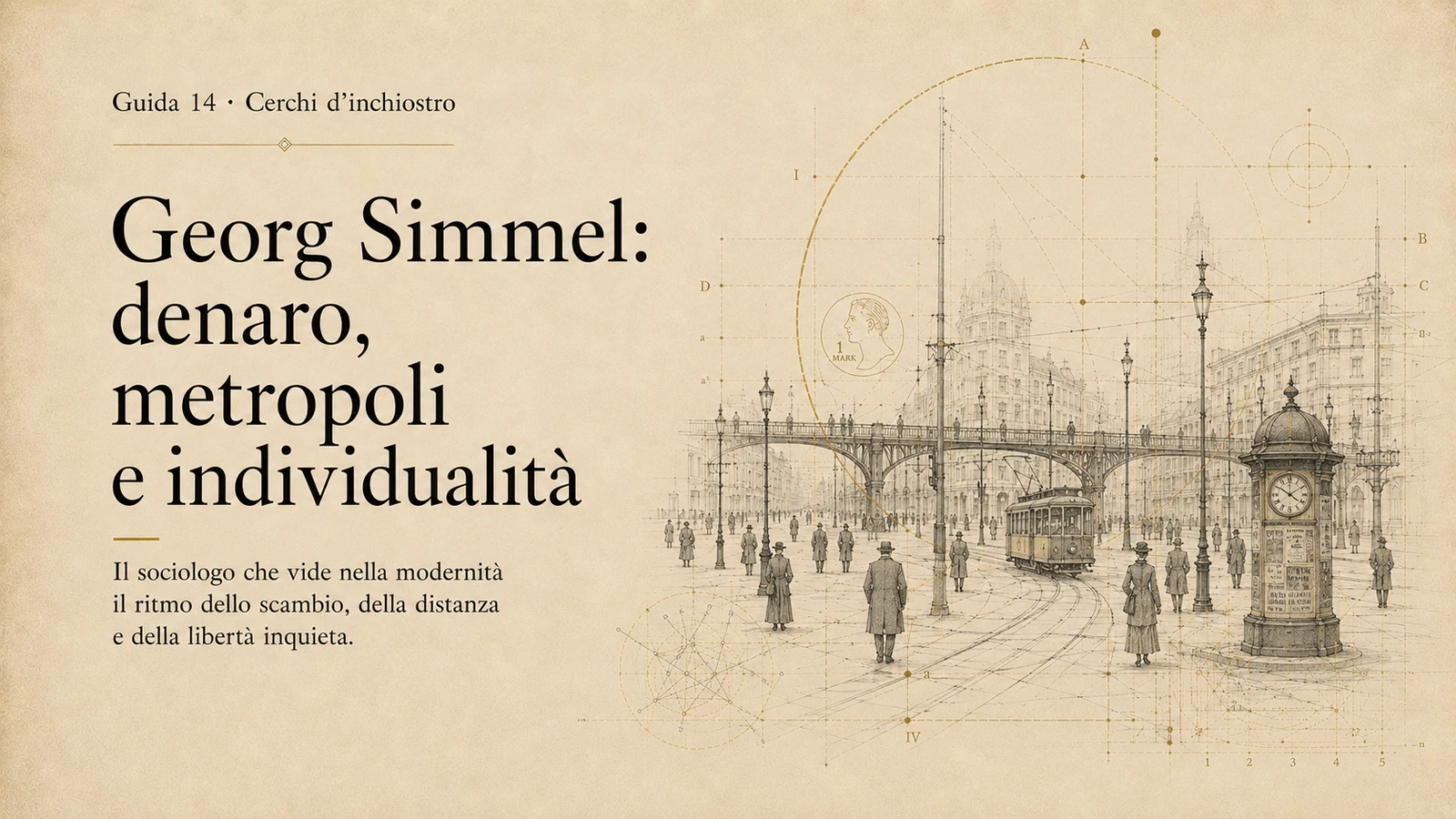 Copertina della guida Cerchi d’inchiostro dedicata a Georg Simmel, denaro, metropoli e individualità