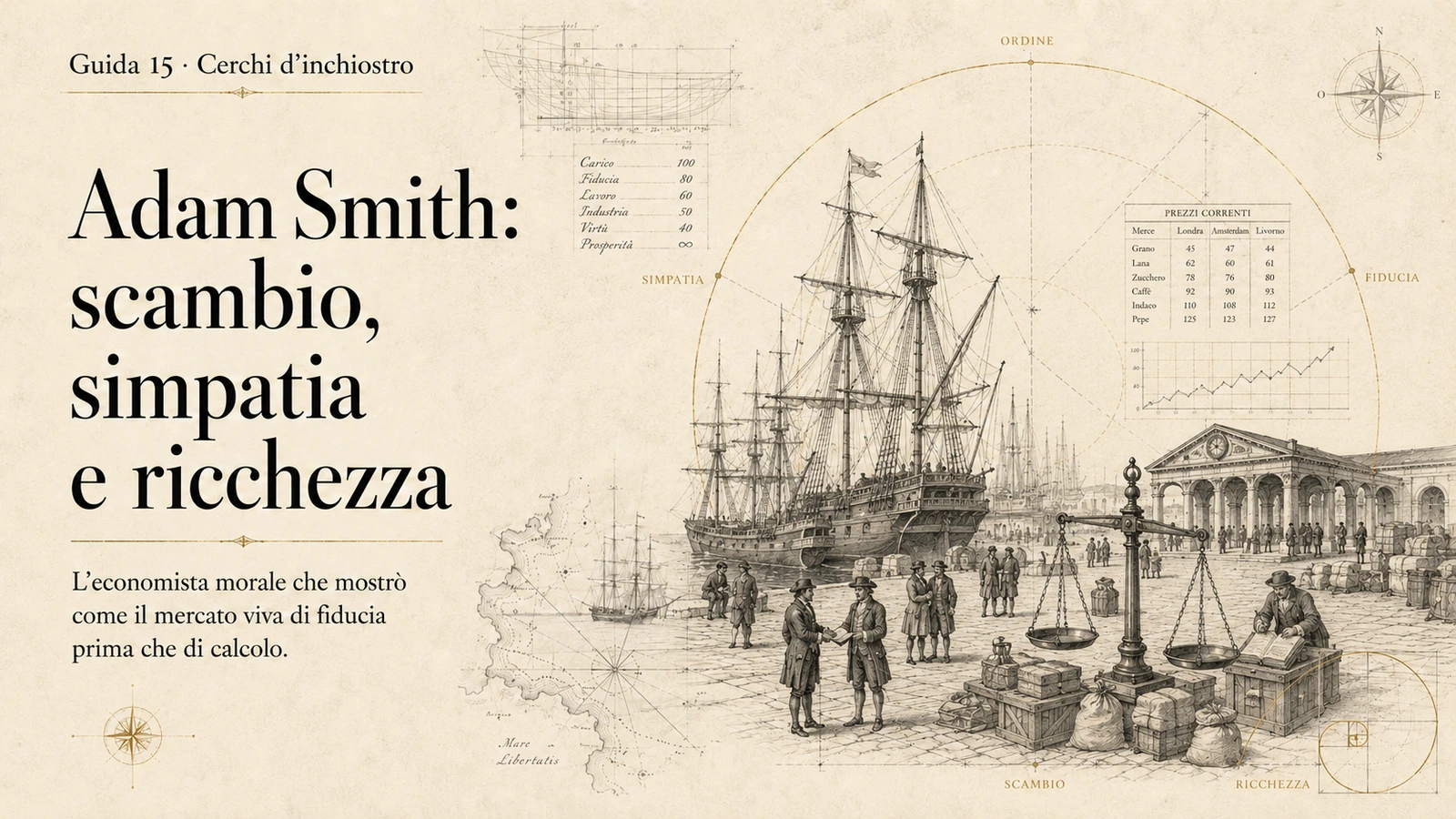 Copertina della guida Cerchi d’inchiostro dedicata ad Adam Smith, scambio, simpatia e ricchezza