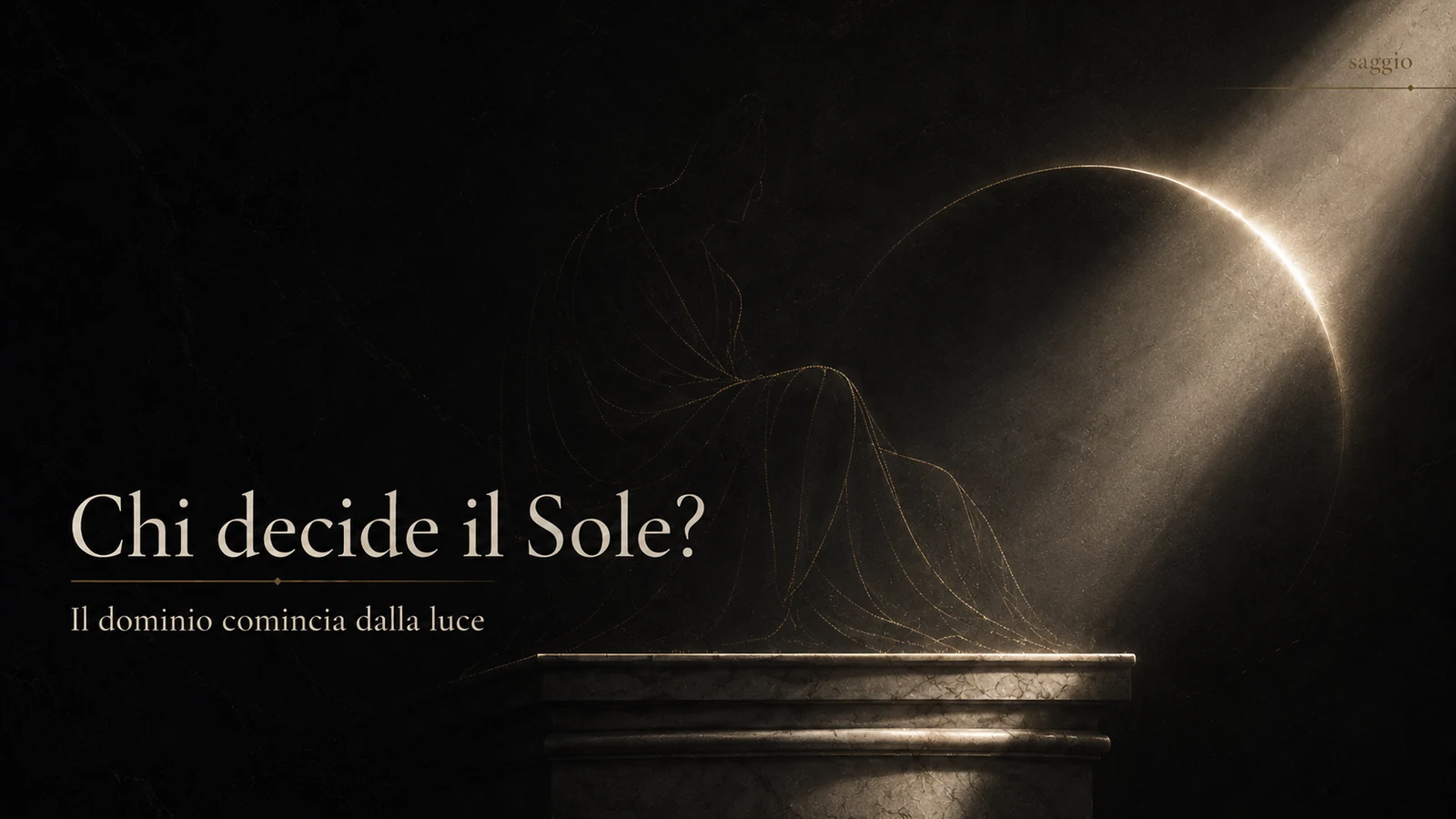 Immagine editoriale del Saggio 11, con un sole simbolico e un paesaggio in ombra evocati in forma essenziale.